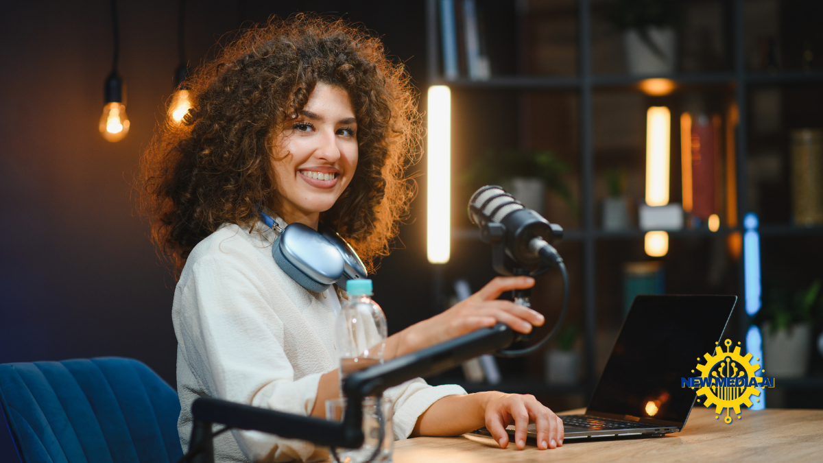 My Avatar Clone professional blogger with curls looking at the camera while being filmed to make an avatar.